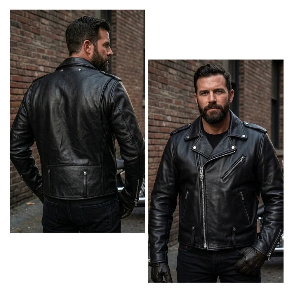 VTG Harley Davidson Leather Biker Jacket 54 Tall Mens Black Double Rider Quilted